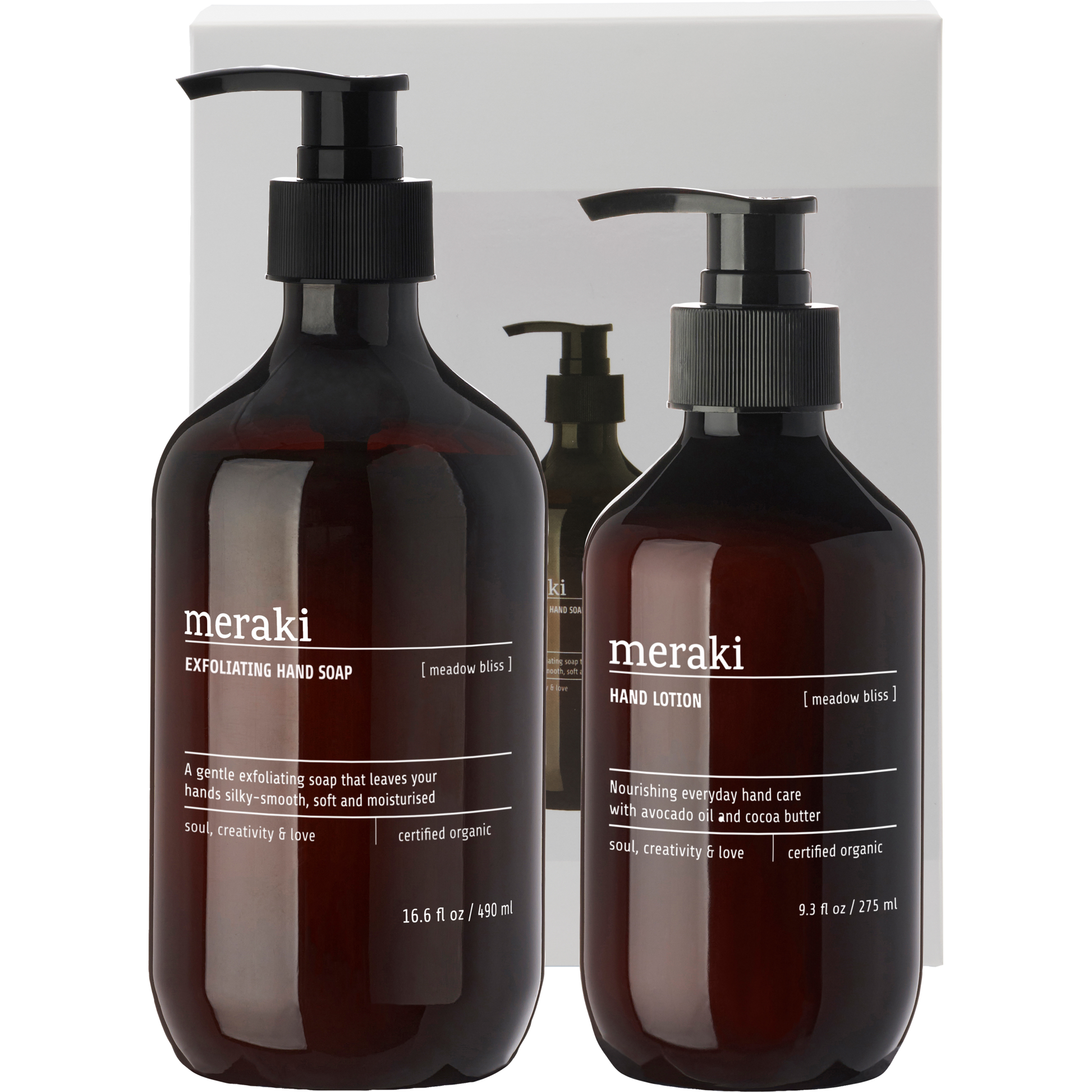 Meraki scandinavische handverzorging, lotion en handzeep.