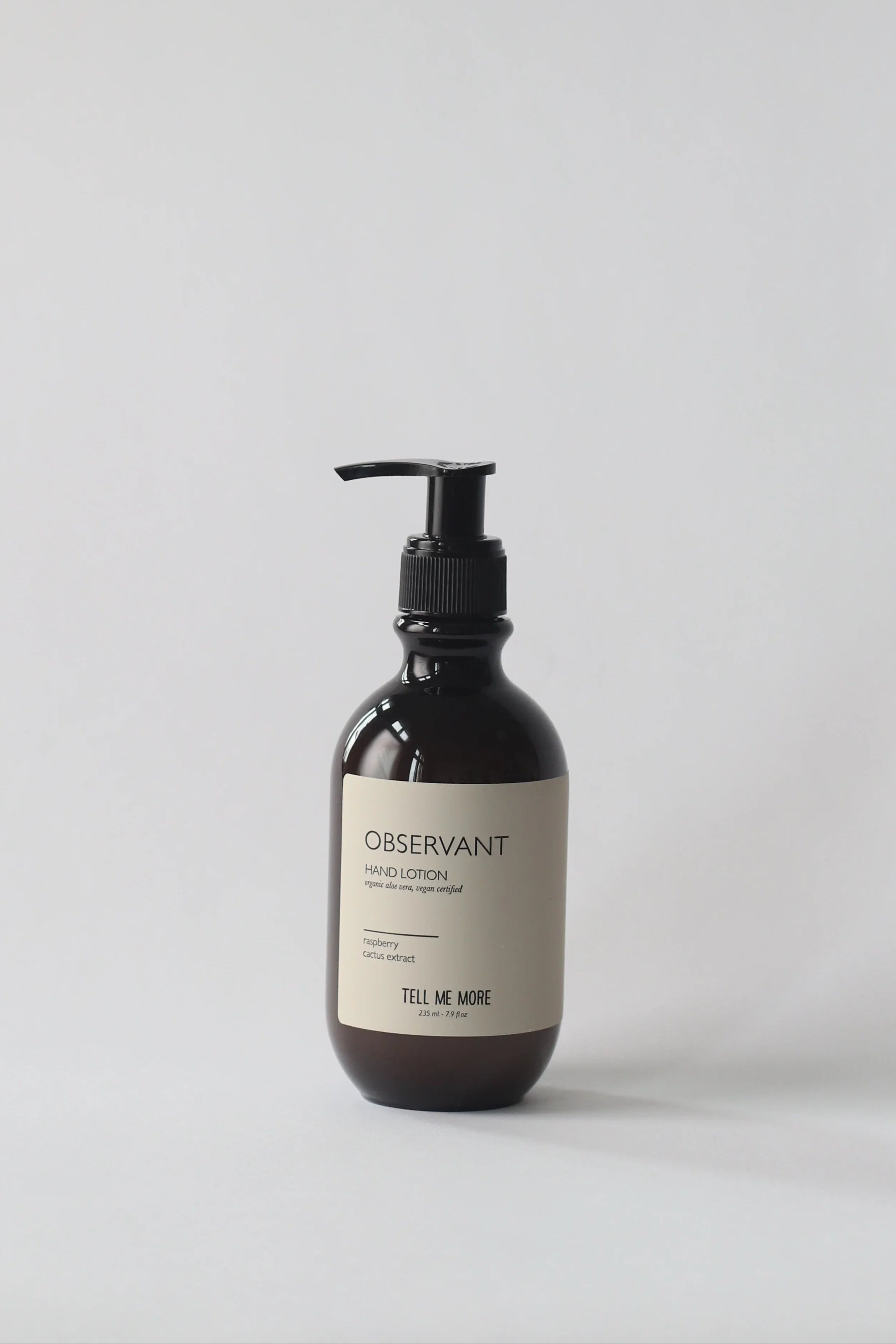 Tell Me More Hand Lotion Observant 235 ml – Vegan handlotion met biologische aloë vera, framboos en cactus in stijlvolle pompflacon – natuurlijke huidverzorging uit Denemarken